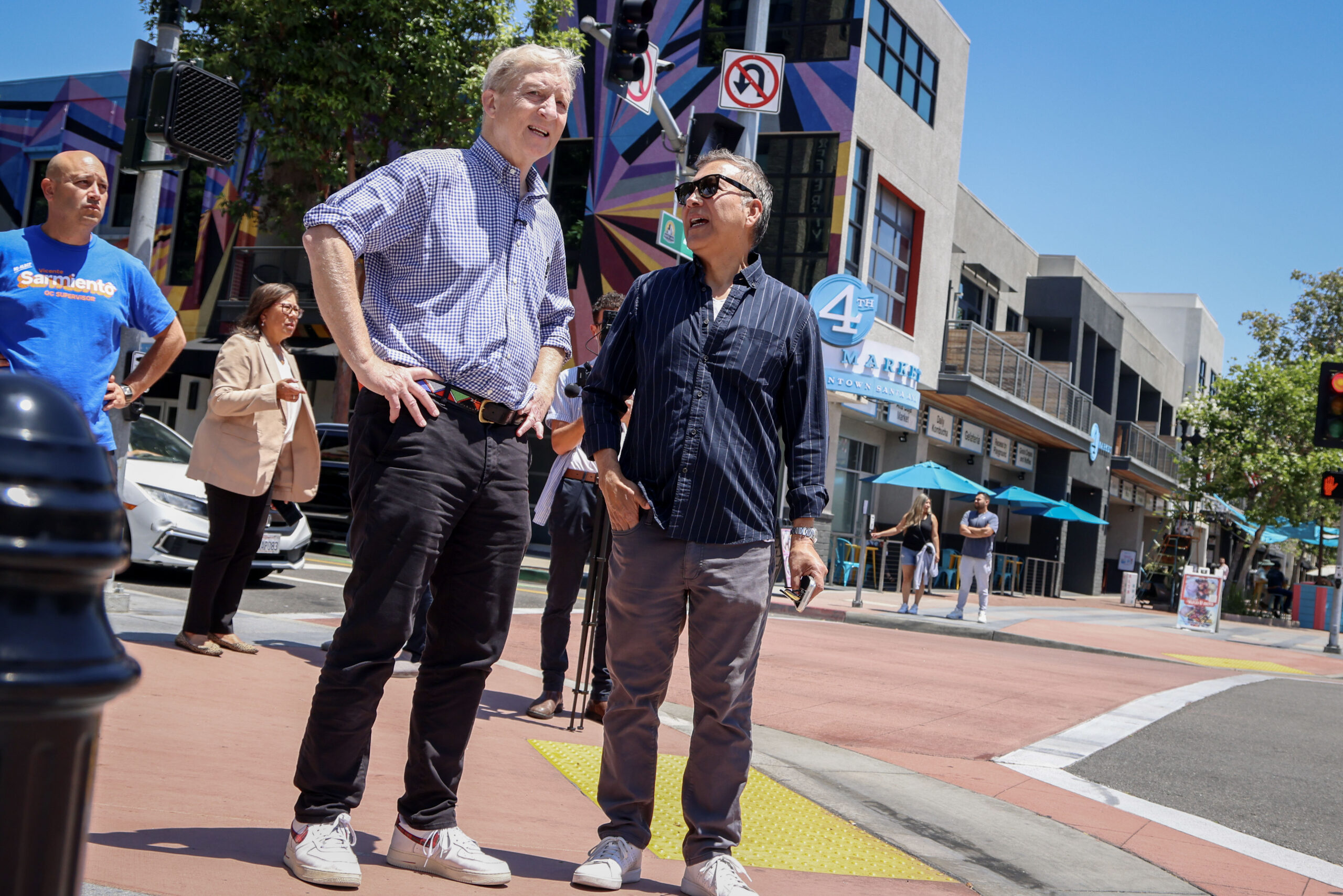 Tom Steyer courts Latinos in Santa Ana. A young voter wonders if it’s just a show